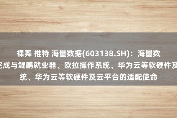 裸舞 推特 海量数据(603138.SH)：海量数据库Vastbase已完成与鲲鹏就业器、欧拉操作系统、华为云等软硬件及云平台的适配使命