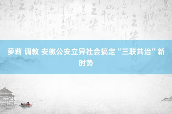 萝莉 调教 安徽公安立异社会搞定“三联共治”新时势