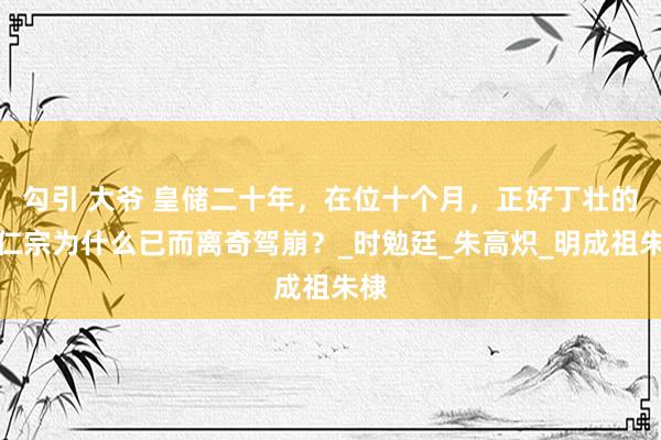 勾引 大爷 皇储二十年，在位十个月，正好丁壮的明仁宗为什么已而离奇驾崩？_时勉廷_朱高炽_明成祖朱棣