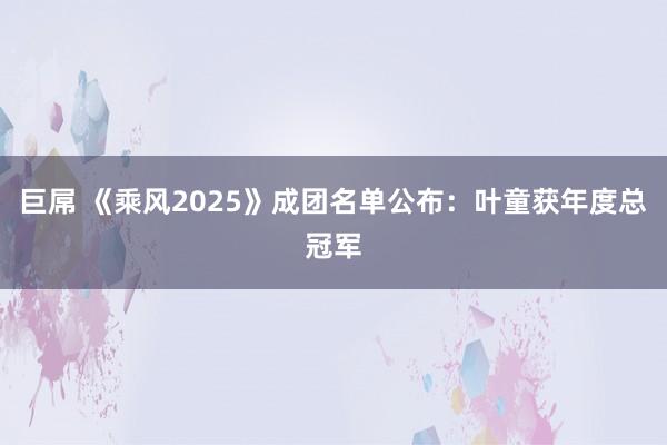 巨屌 《乘风2025》成团名单公布：叶童获年度总冠军
